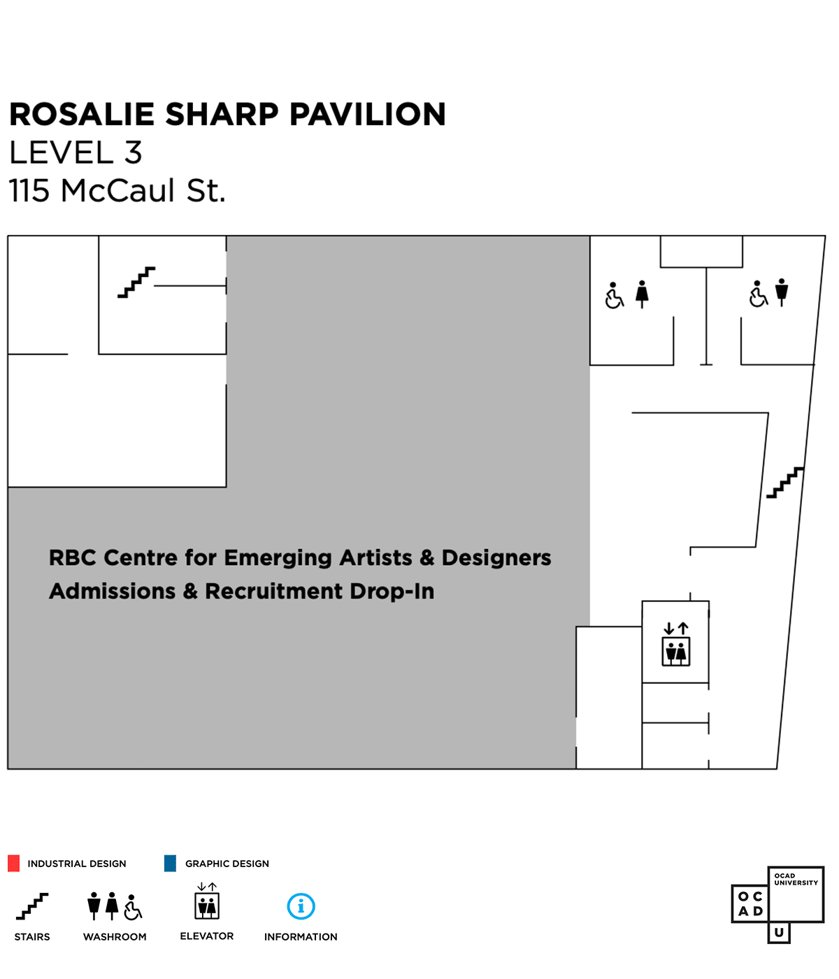 Map of 115 McCaul street level 3. With the RBC Centre for Emerging Artists & Designers Admissions & Recruitment Drop-In.