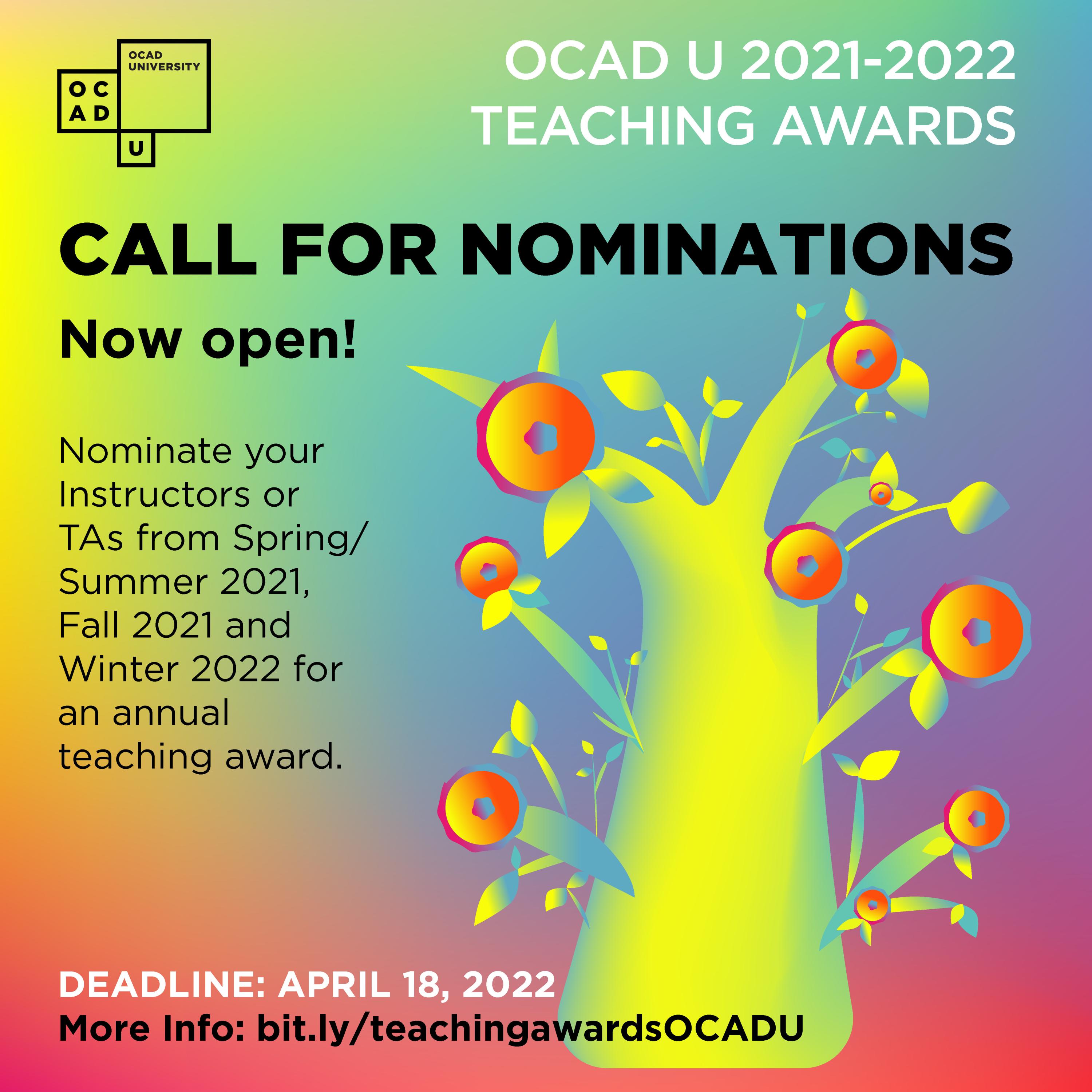 OCAD U 2021-2022 Teaching Awards Call for Nominations poster