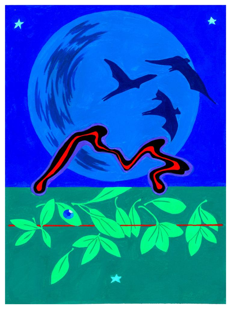 Nightsight, acryla-gouache on paper, 9" x 12" 2020