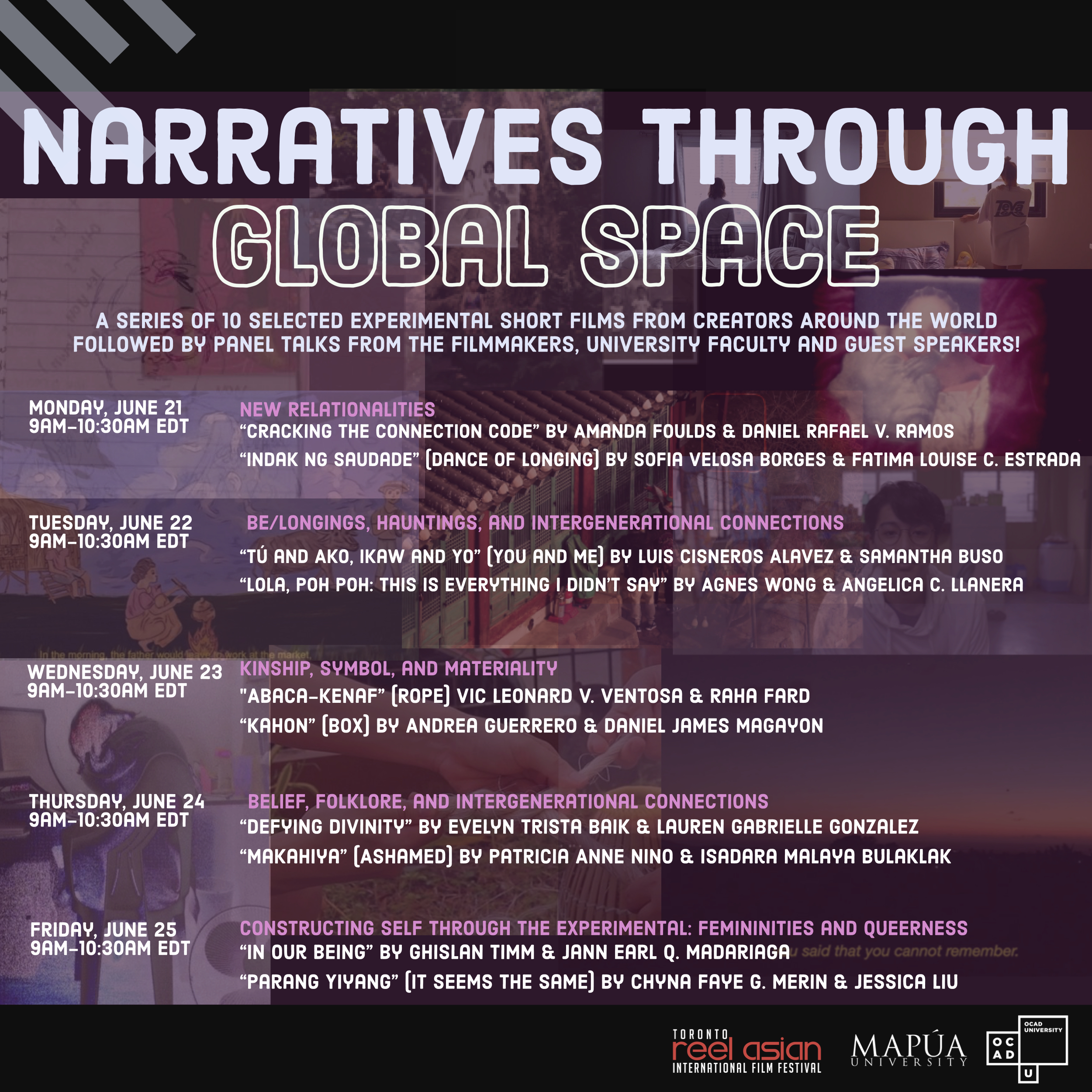 Schedule for Narratives Through Global Space