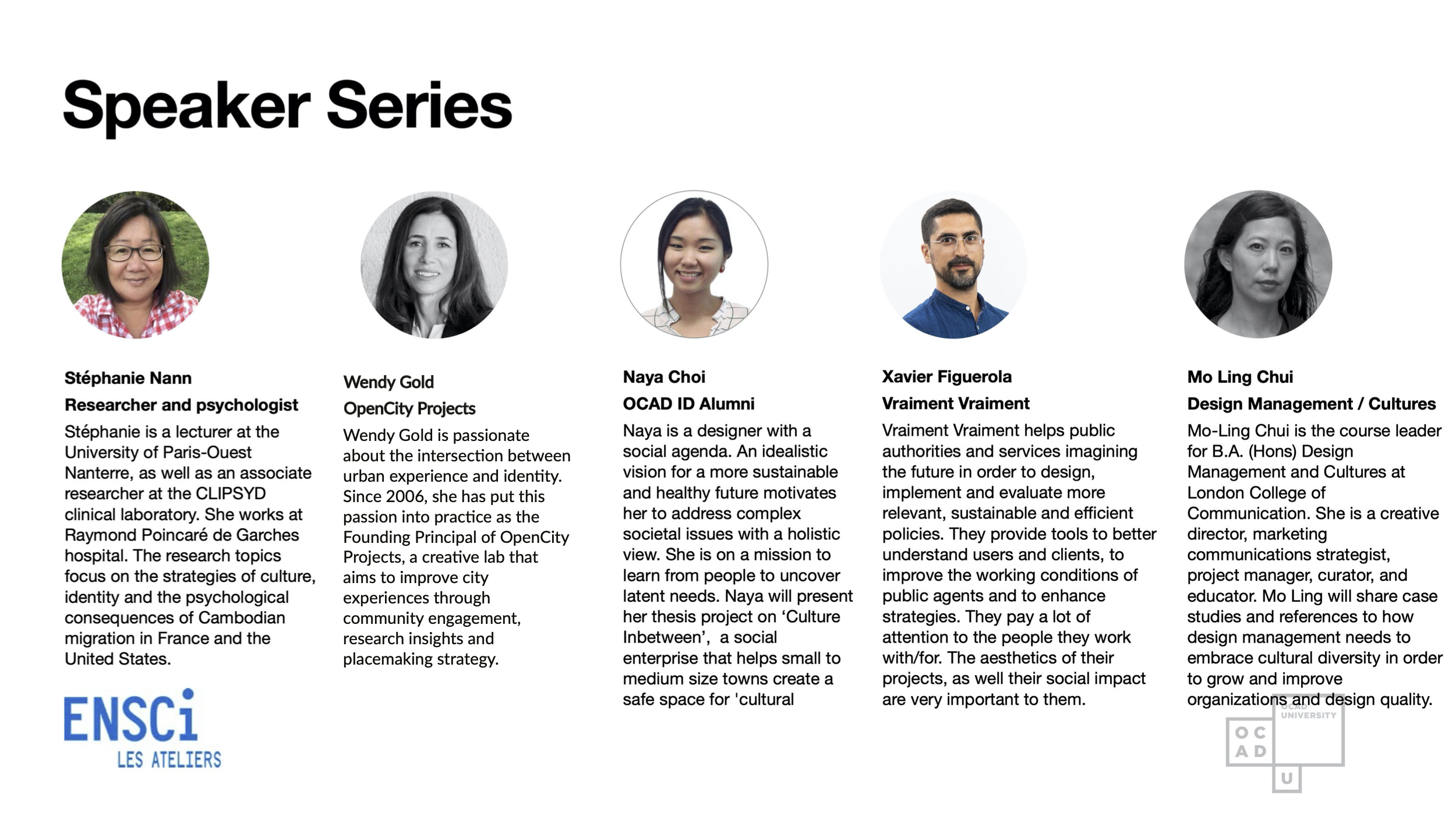 Photo and Bios of Speakers in the Speaker Series