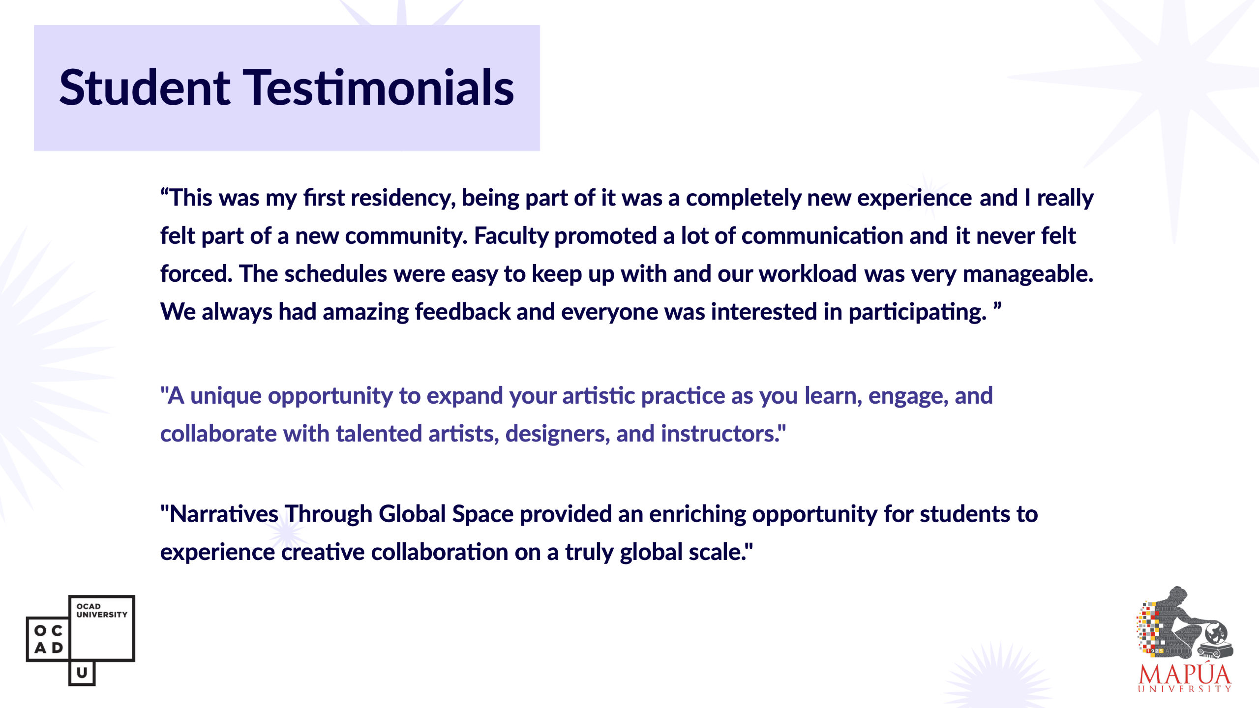 Student testimonials