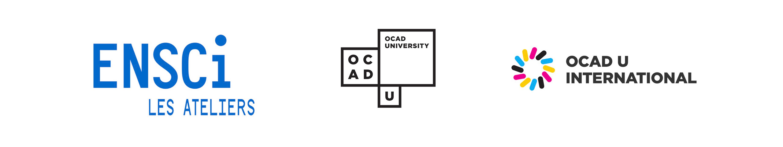 sponsor logos for ENSCi, OCAD U, and OCAD U Internationalization