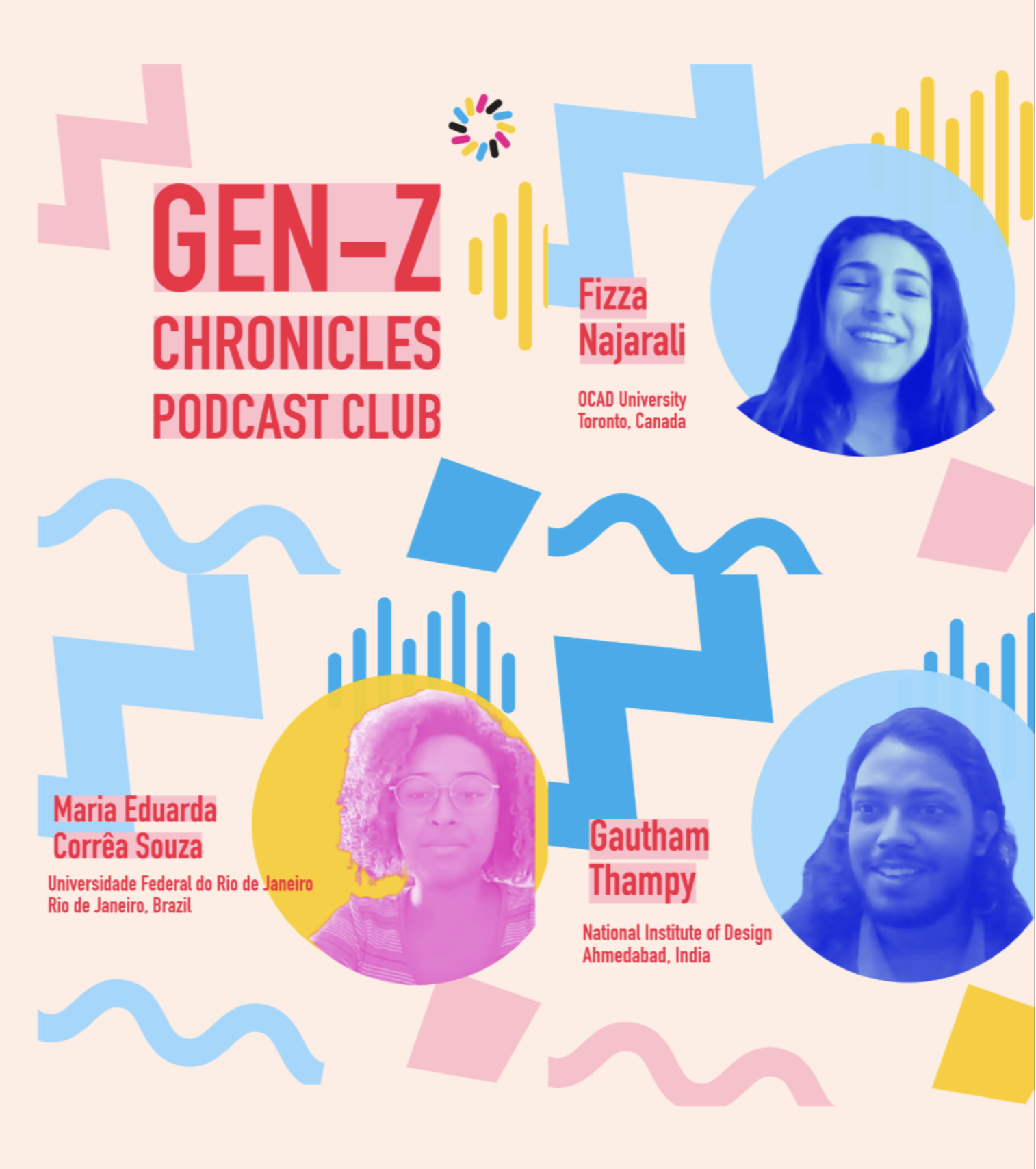Banner image with three student photos and intros