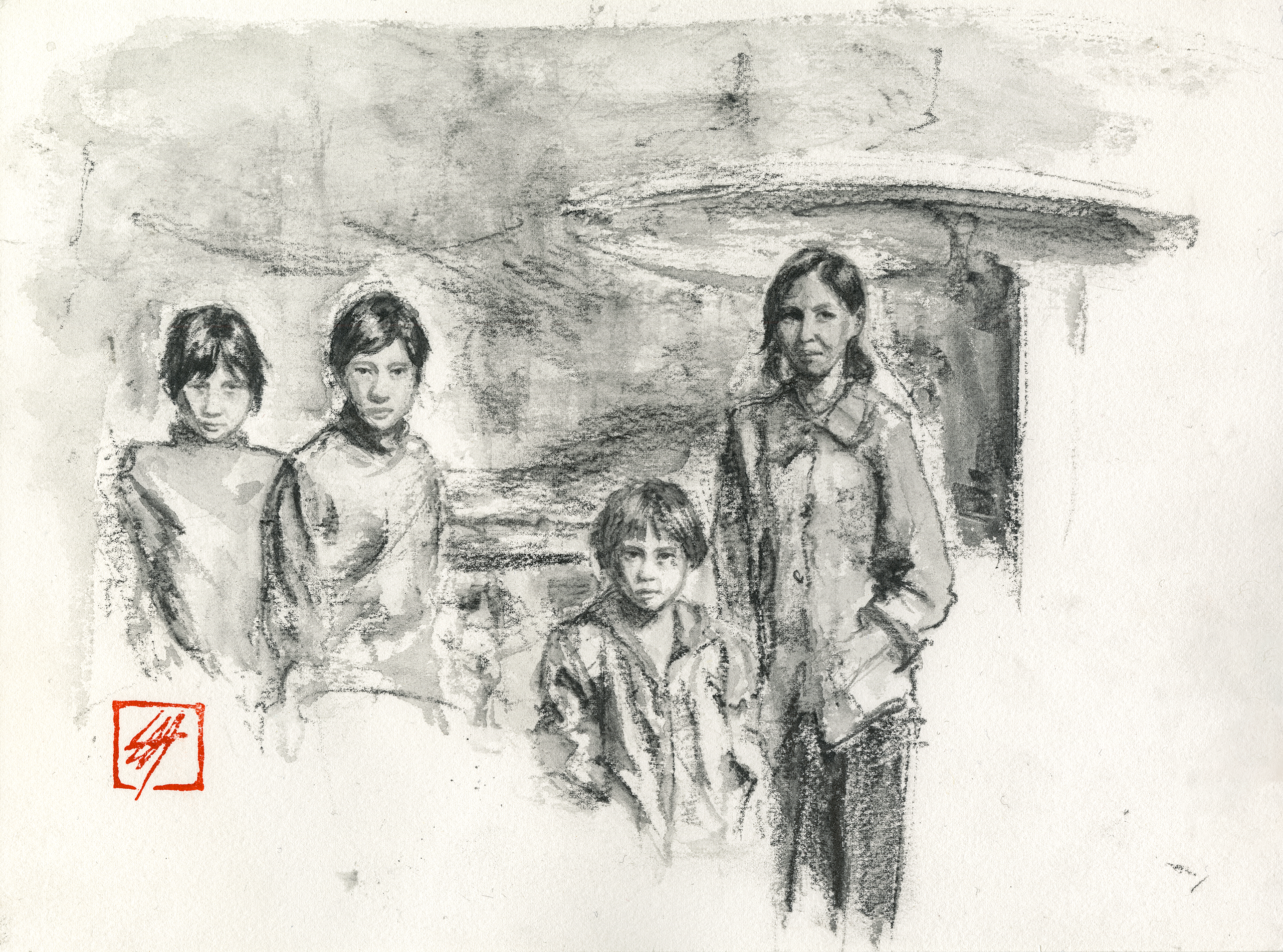 Liem Hackett, "Family Portrait", Graphite on Arches Paper, 9 in x 12 in, 2021