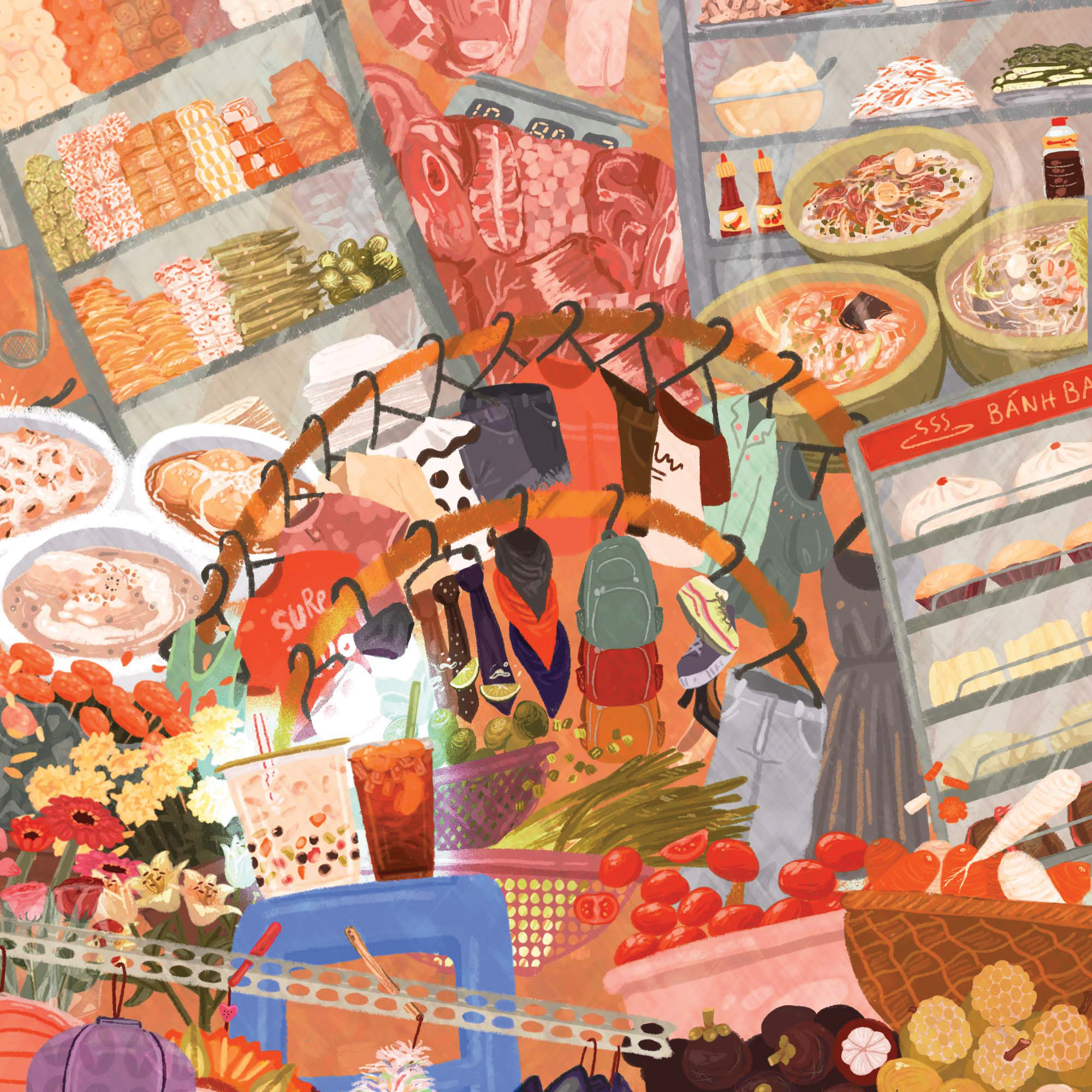 Khang Do, "Vietnamese Market Mural", Digital Illustration, 2021