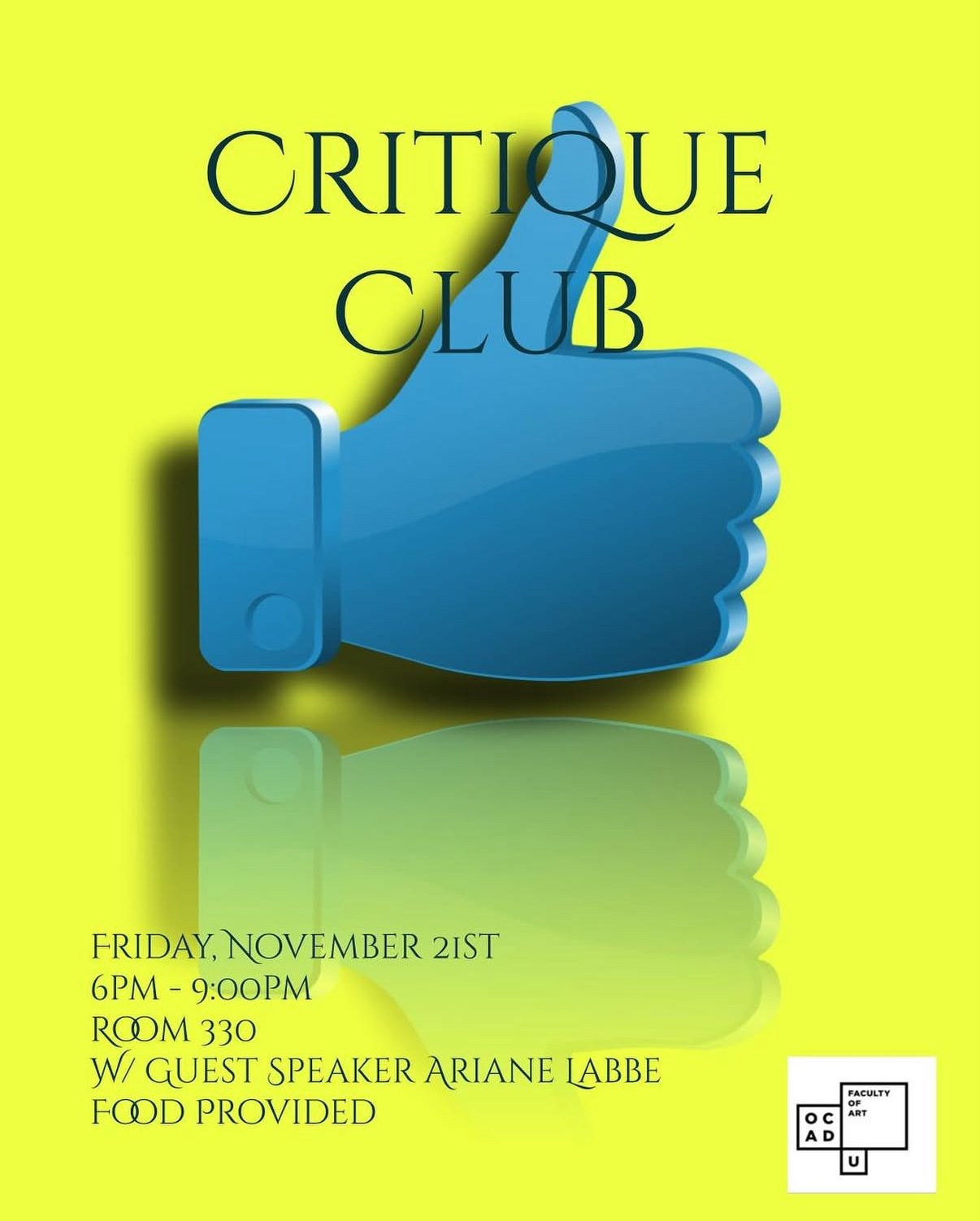 Bright yellow background poster with blue thumb up icon