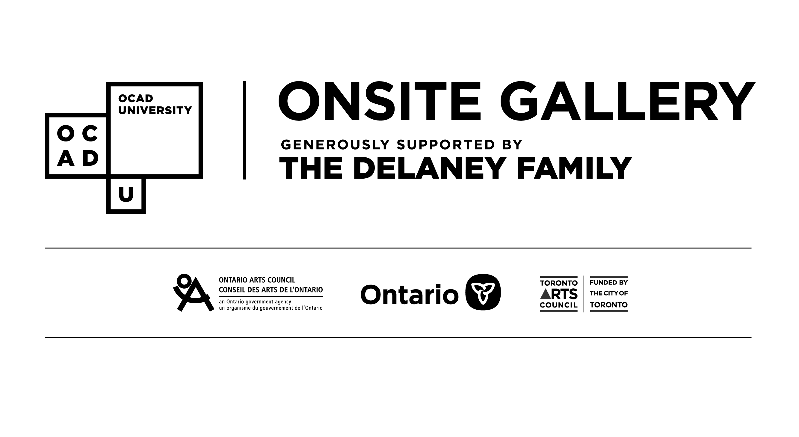 Logo Lock of Onsite Gallery, Ontario Arts Council, Government of Ontario,Toronto Arts Council