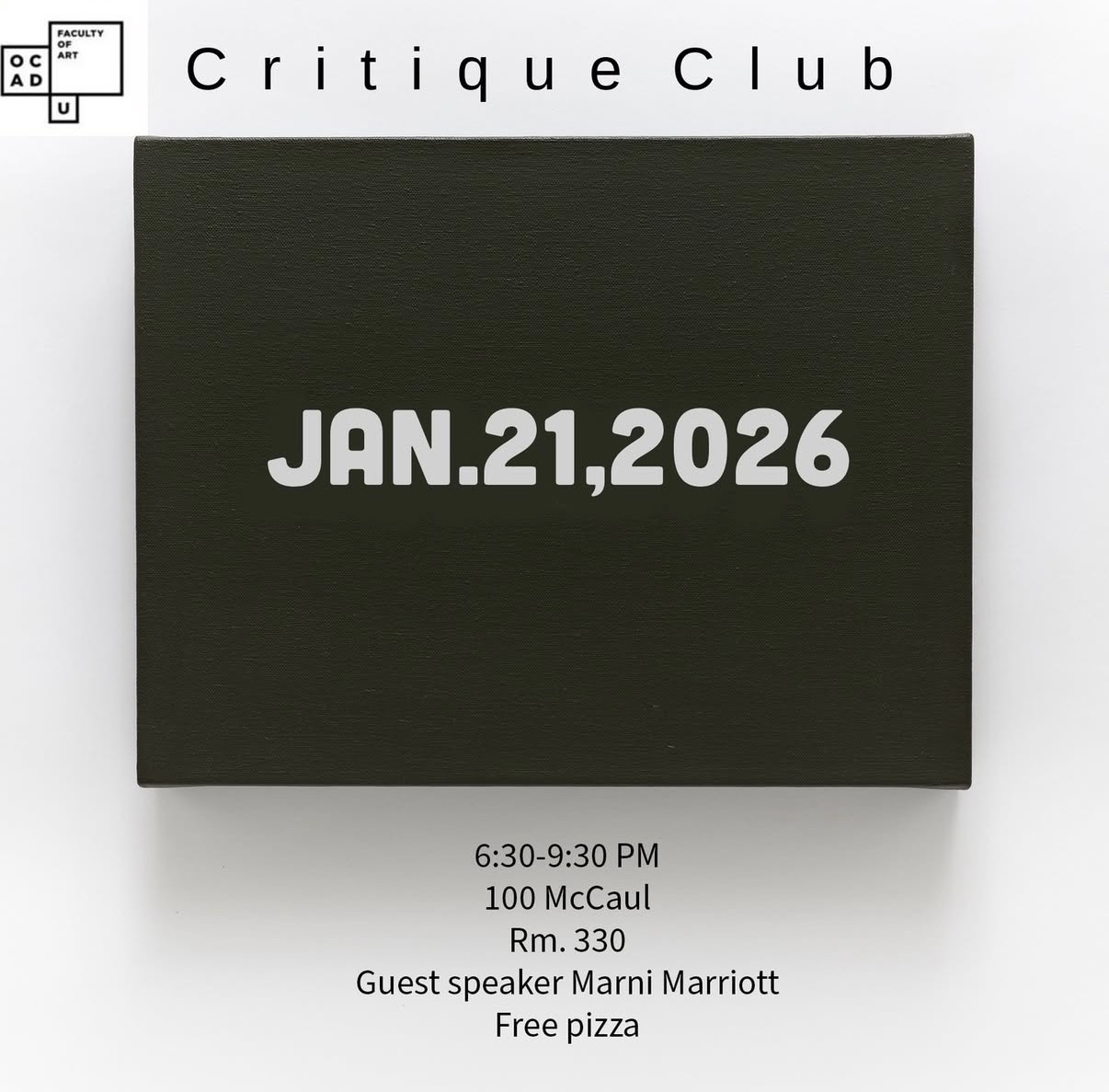 b&w poster with critique club information