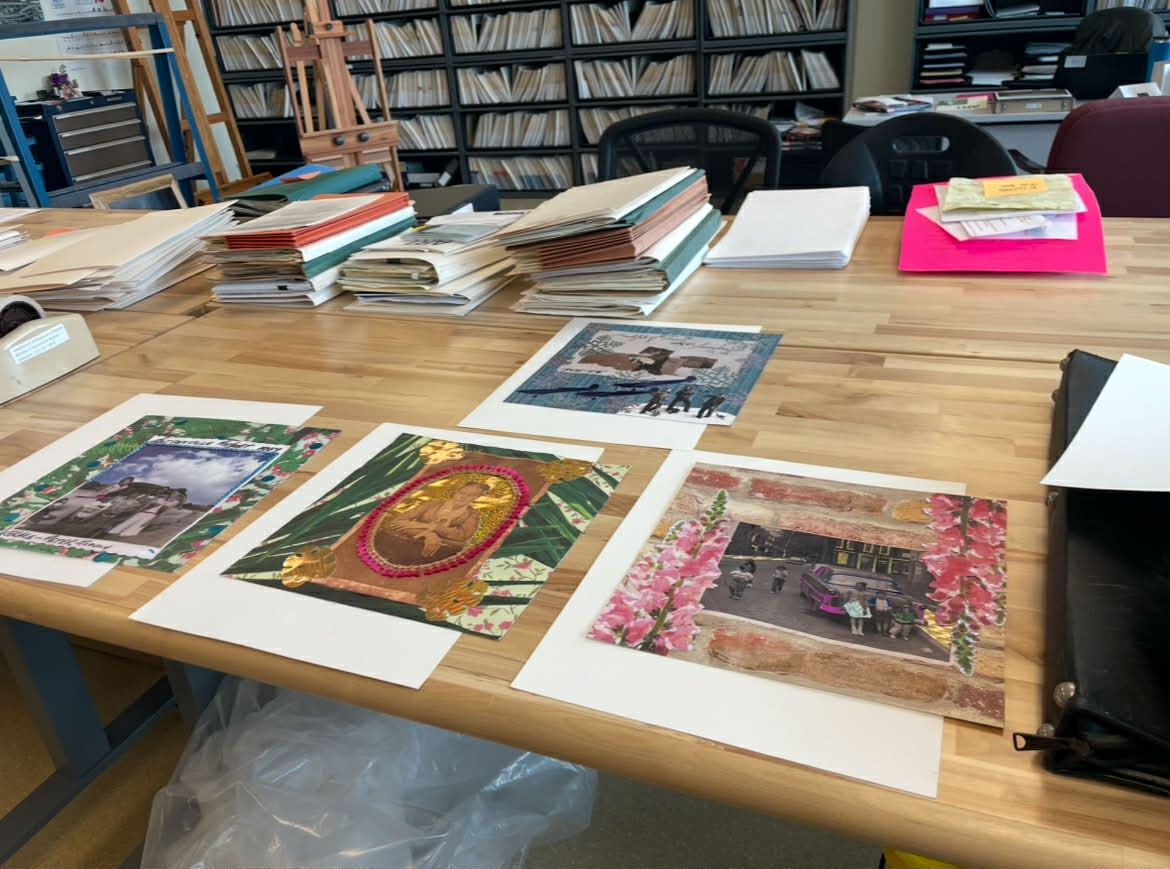 The Unknown Relative collage series on table