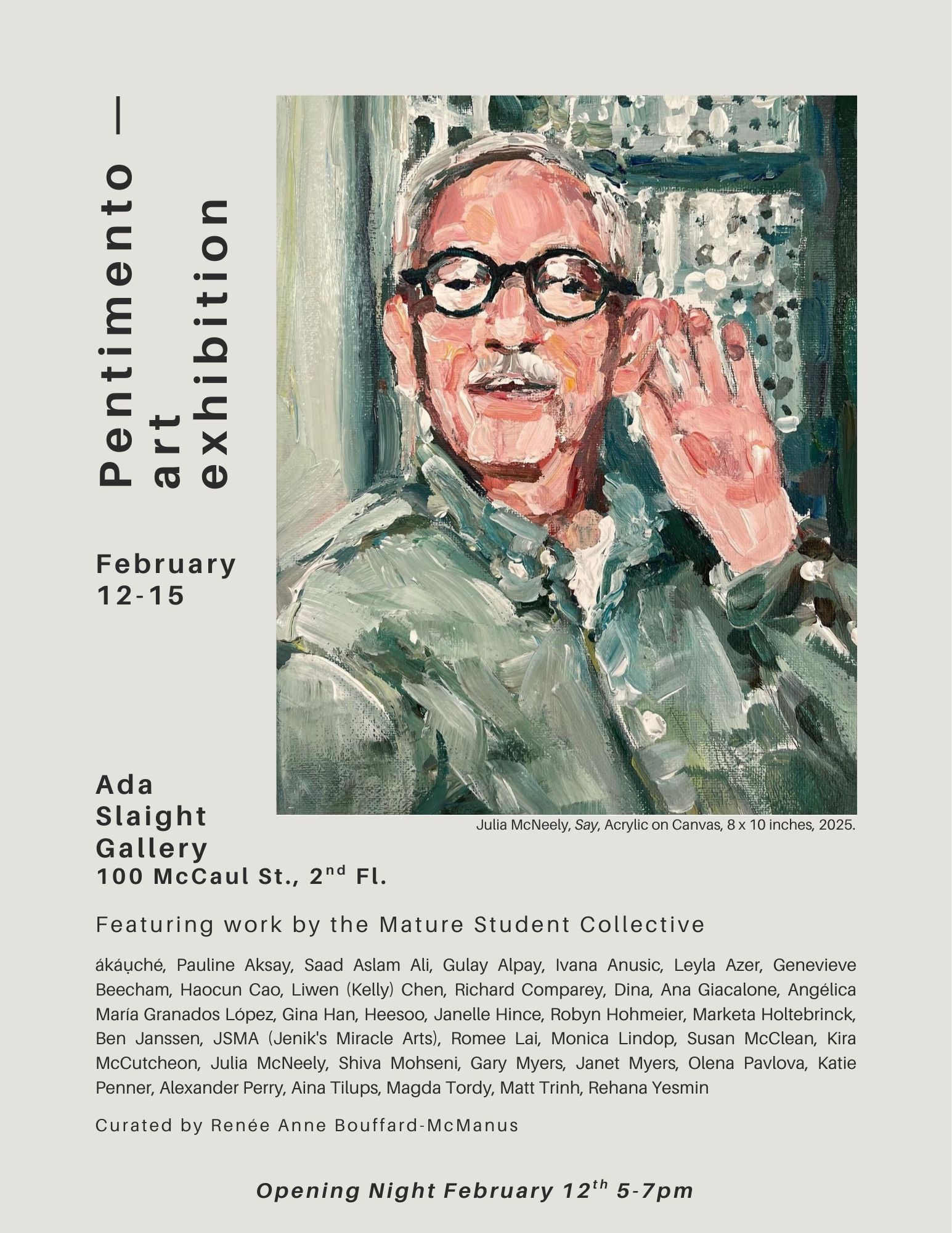 A poster with show info and portrait artwork 
