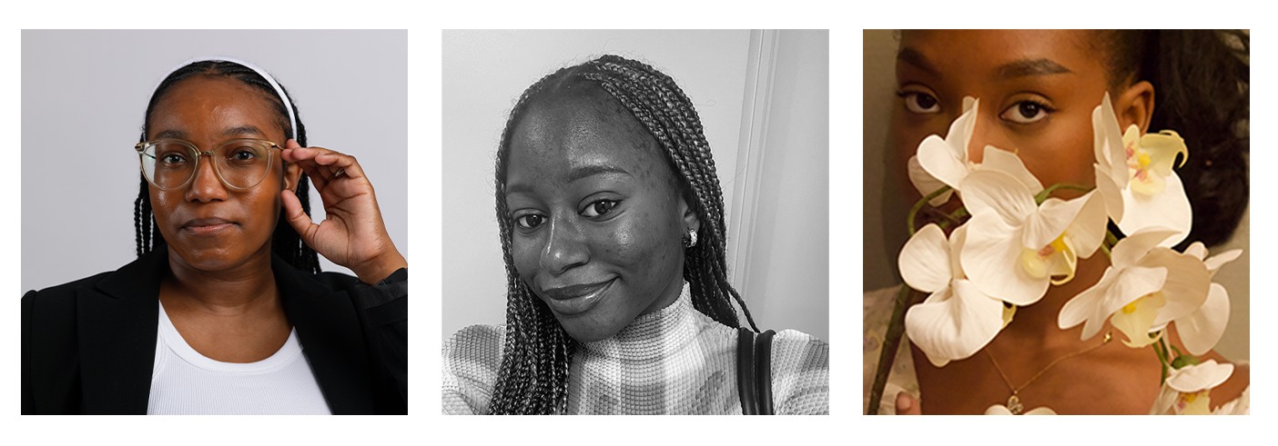 Three photos of women in a row. 