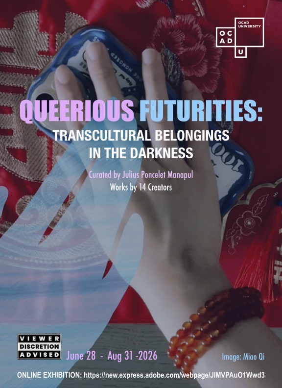 Queerious Futurites poster with artists hand in the background