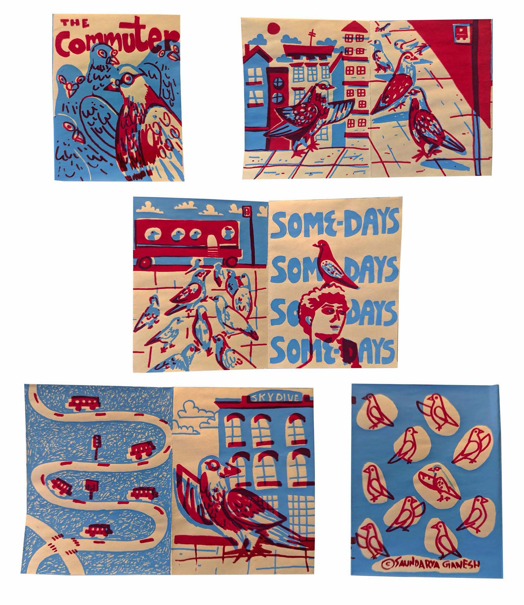 The Commuter, 2025, screen print on paper, 4.5 x 3.5 inches © Saundarya Ganesh, courtesy of the artist