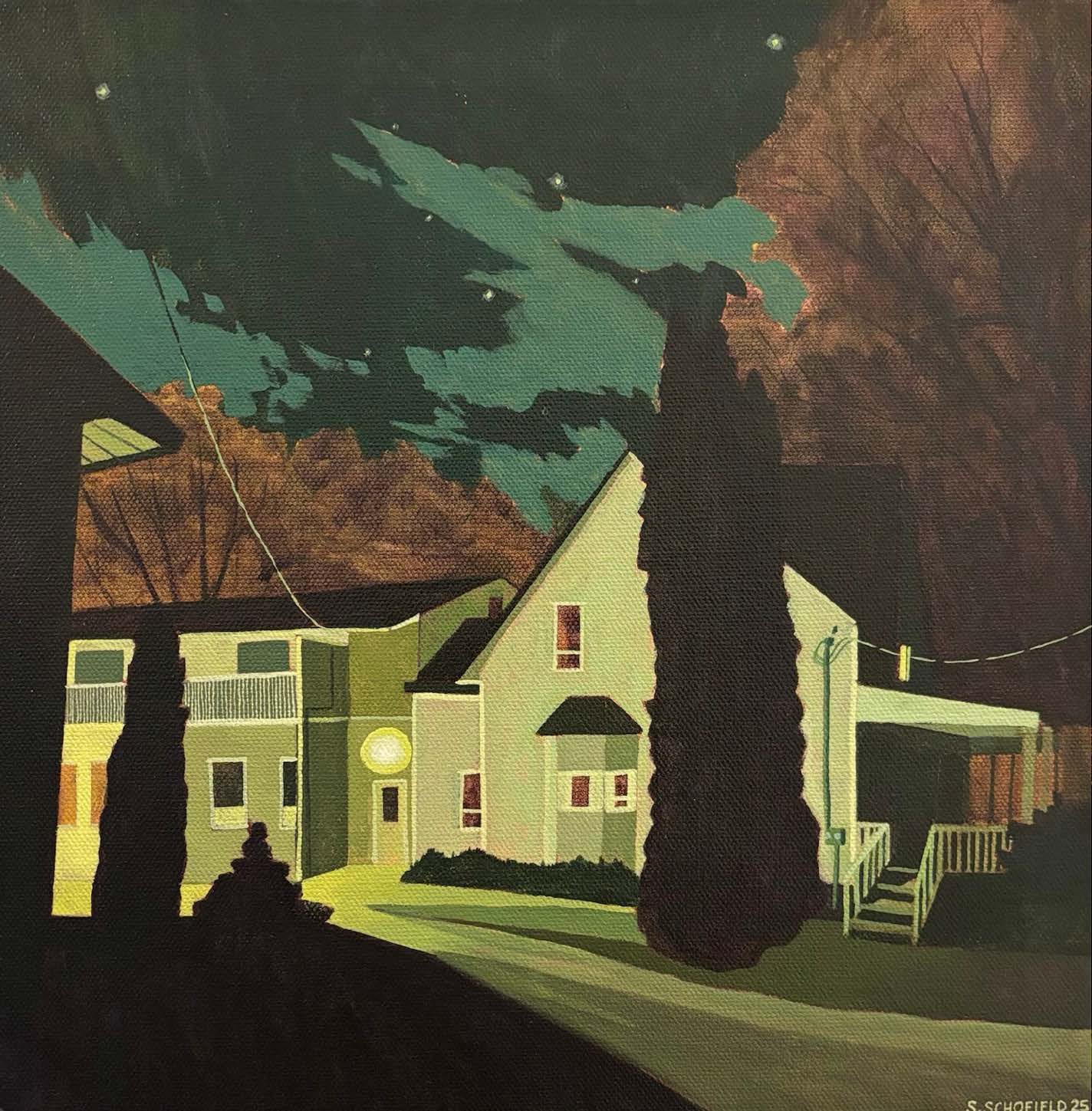 Night Light, 2025, acrylic on canvas, 12x12 inches © Steph Schofield, courtesy of the artist