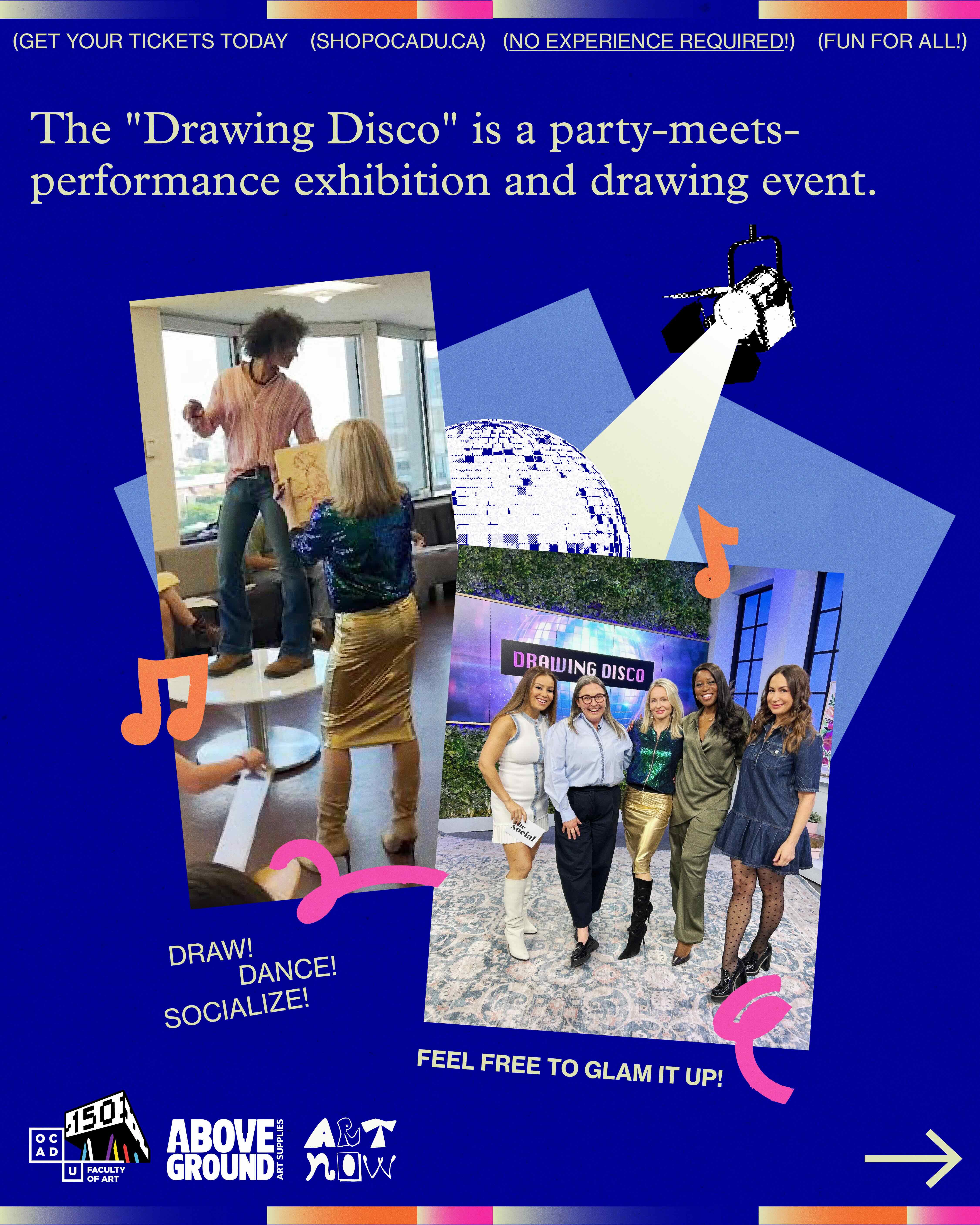 blue poster with artists in action