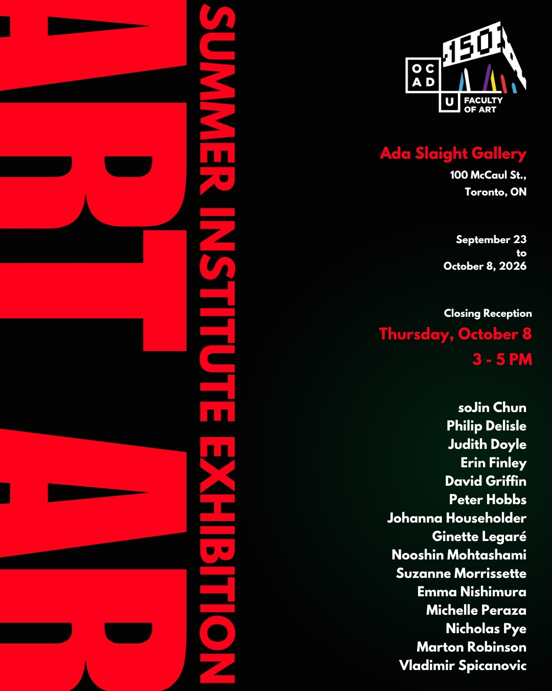 Black poster with red and white text