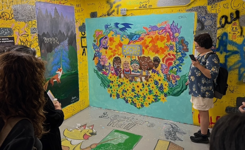 Mural in yellow staircase