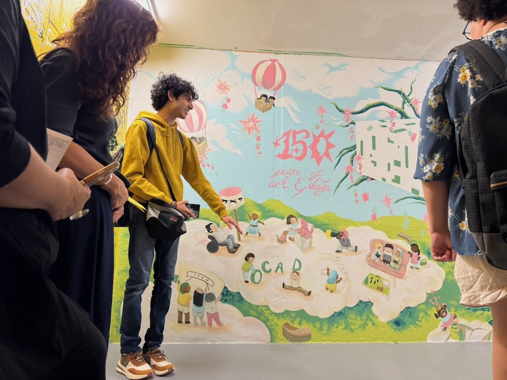 Mural in yellow staircase
