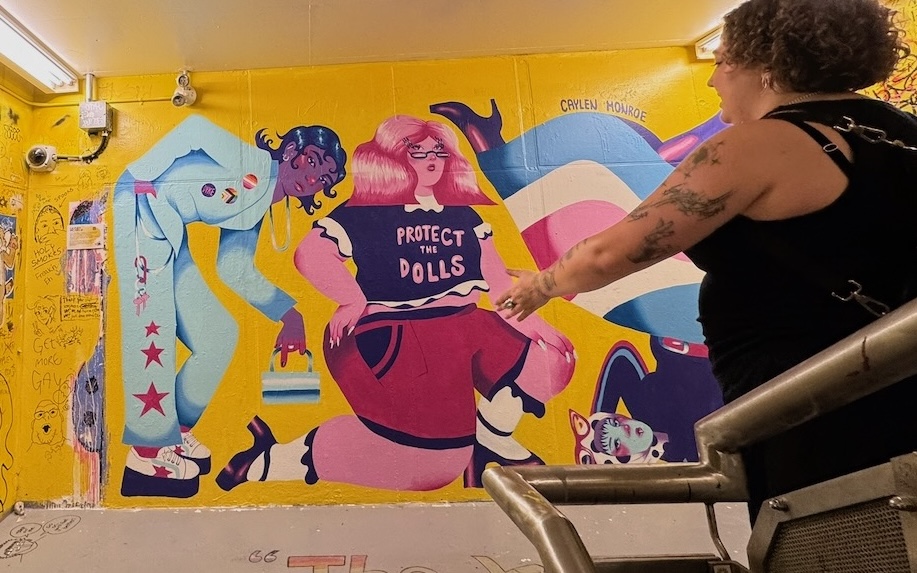 Mural in yellow staircase