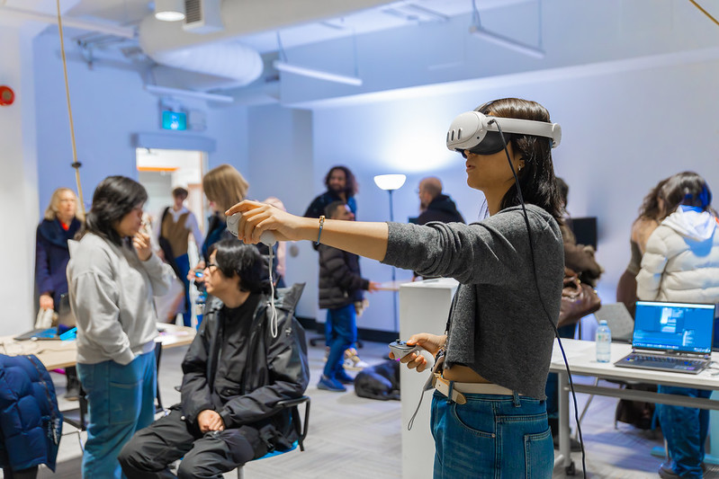 Student wearing VR headset