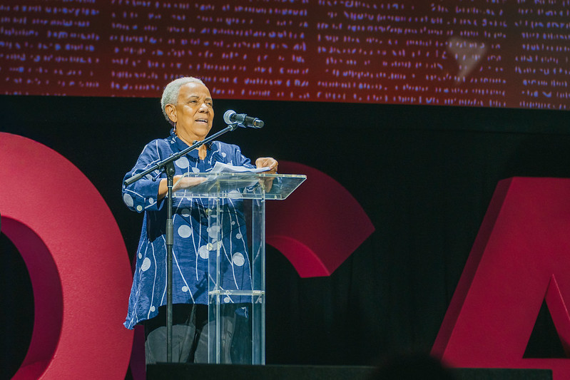 Lillian Allen at the podium