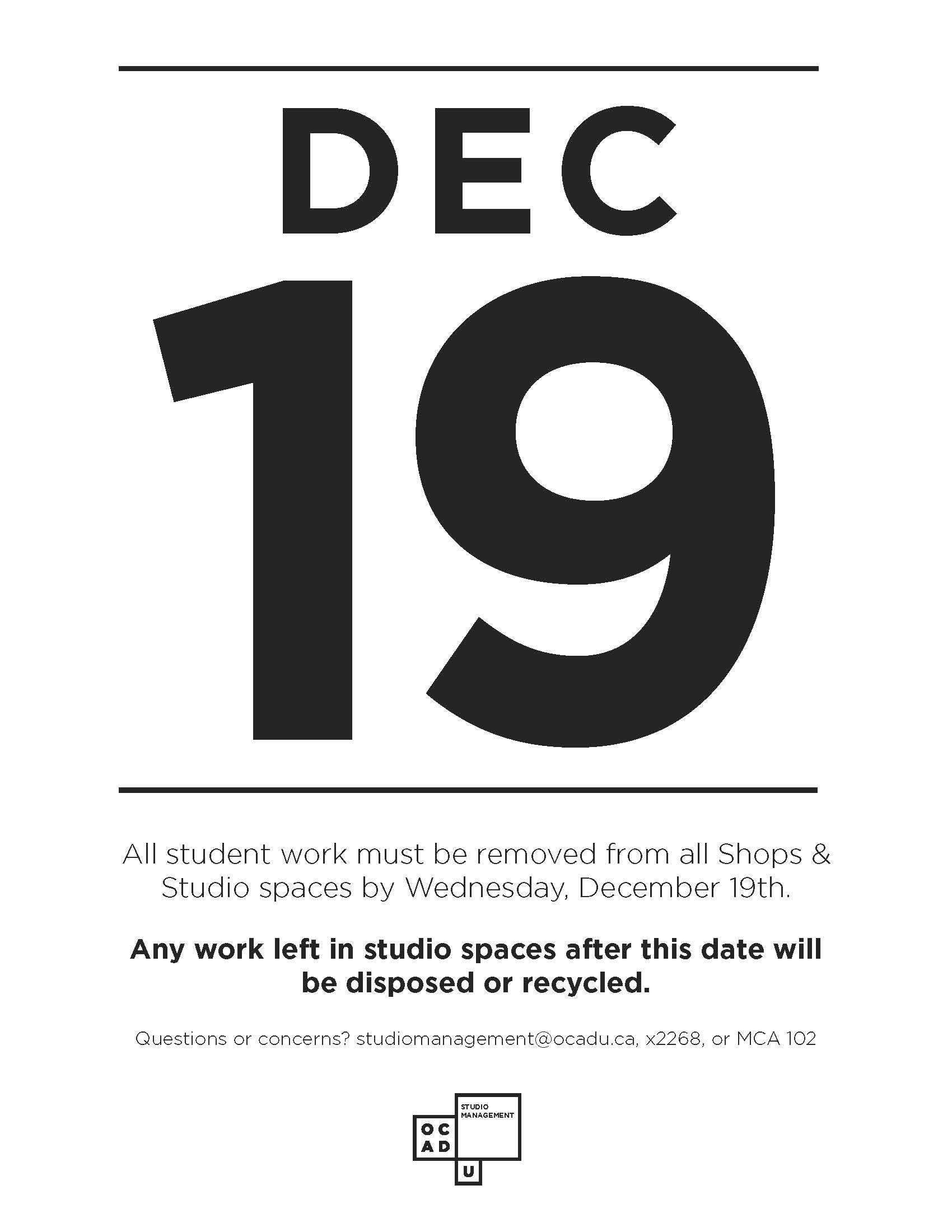 Students remove your work by December 19