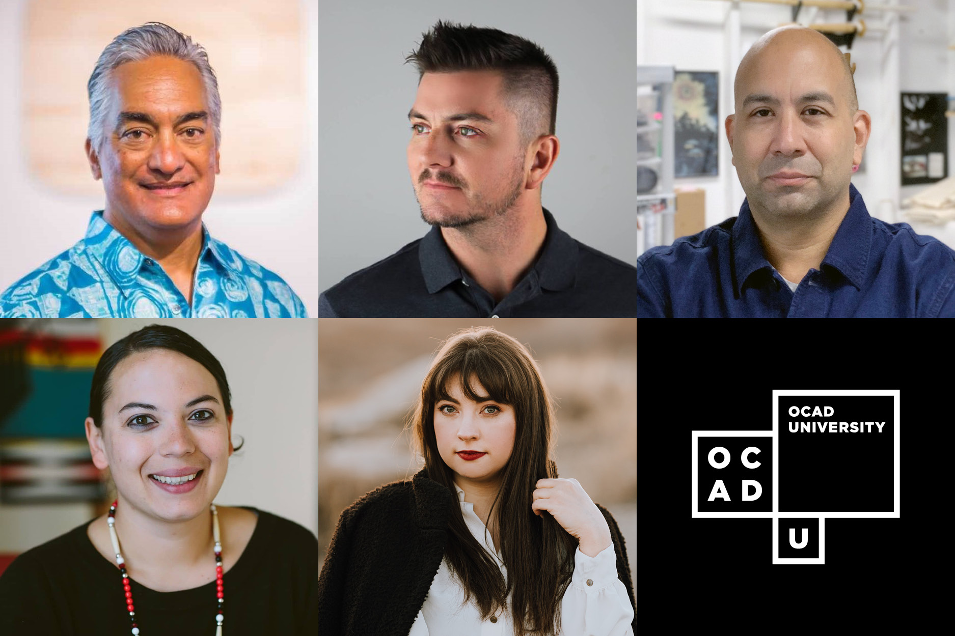 5 photos of new faculty members, and OCAD U logo