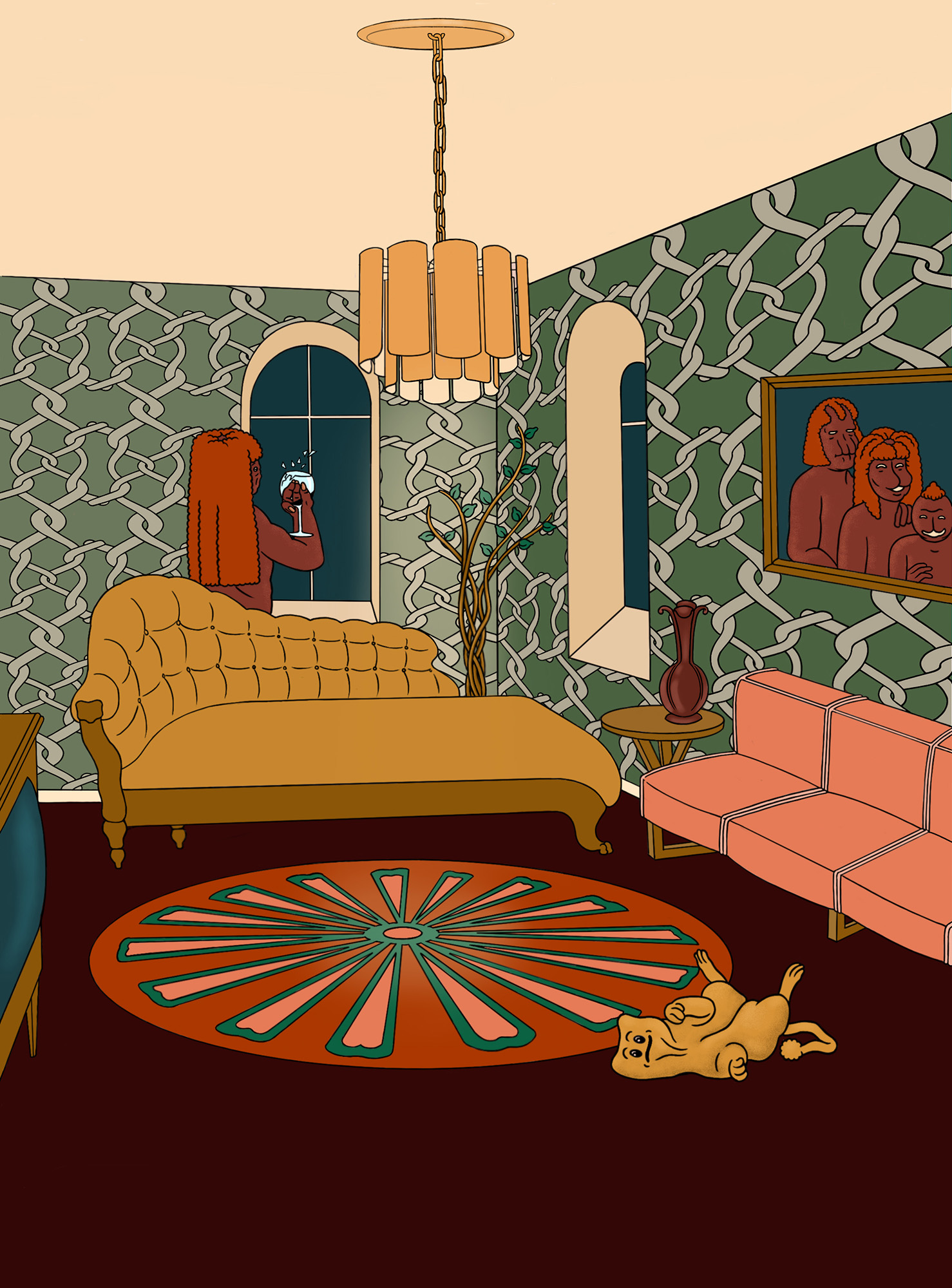 Jamiyla Lowe, Family Room, 2020. 8 x 10 in, risograph print, printed by Colour Code. Image courtesy of the artist.   