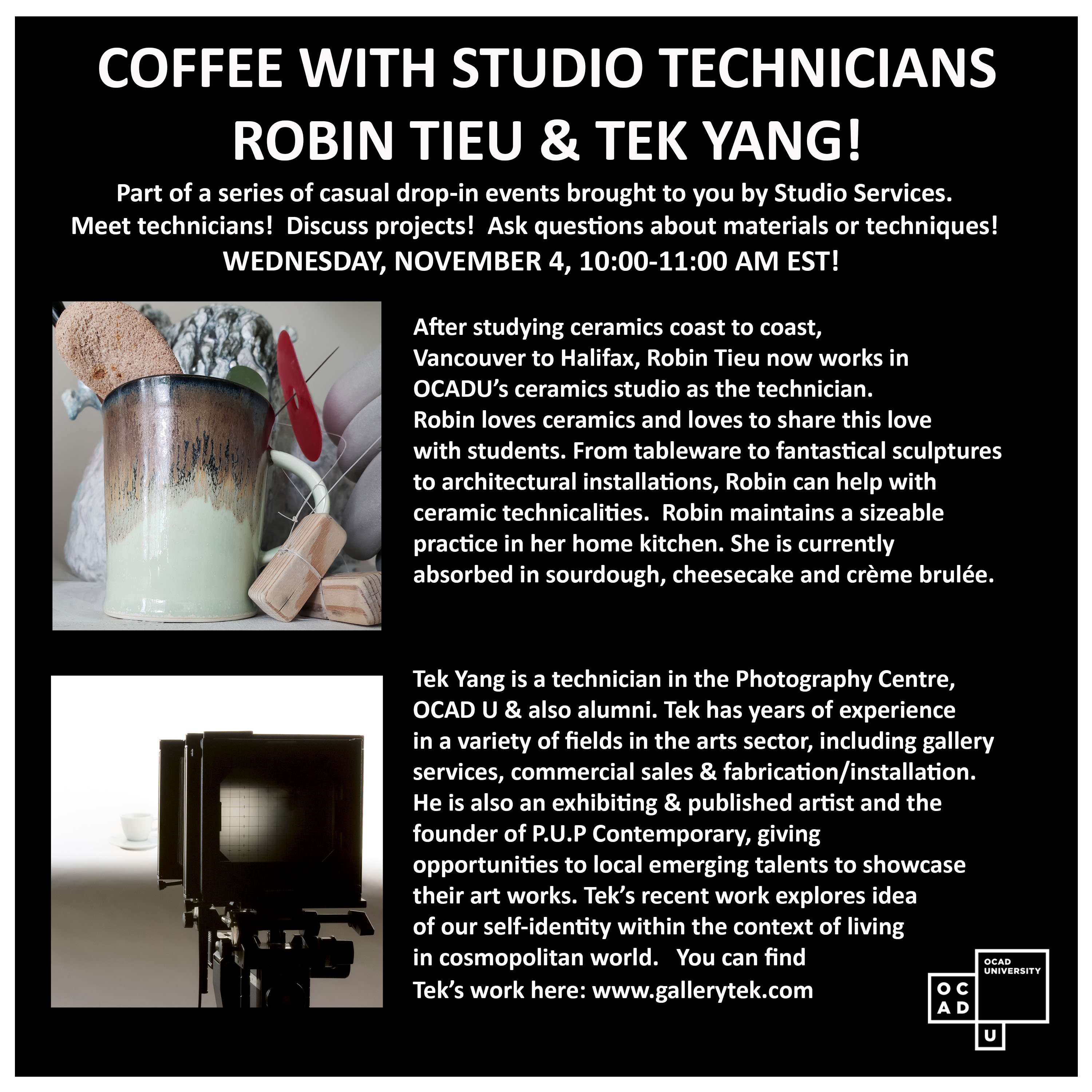 poster for coffee with studio technicians with images of coffee mugs in workspaces