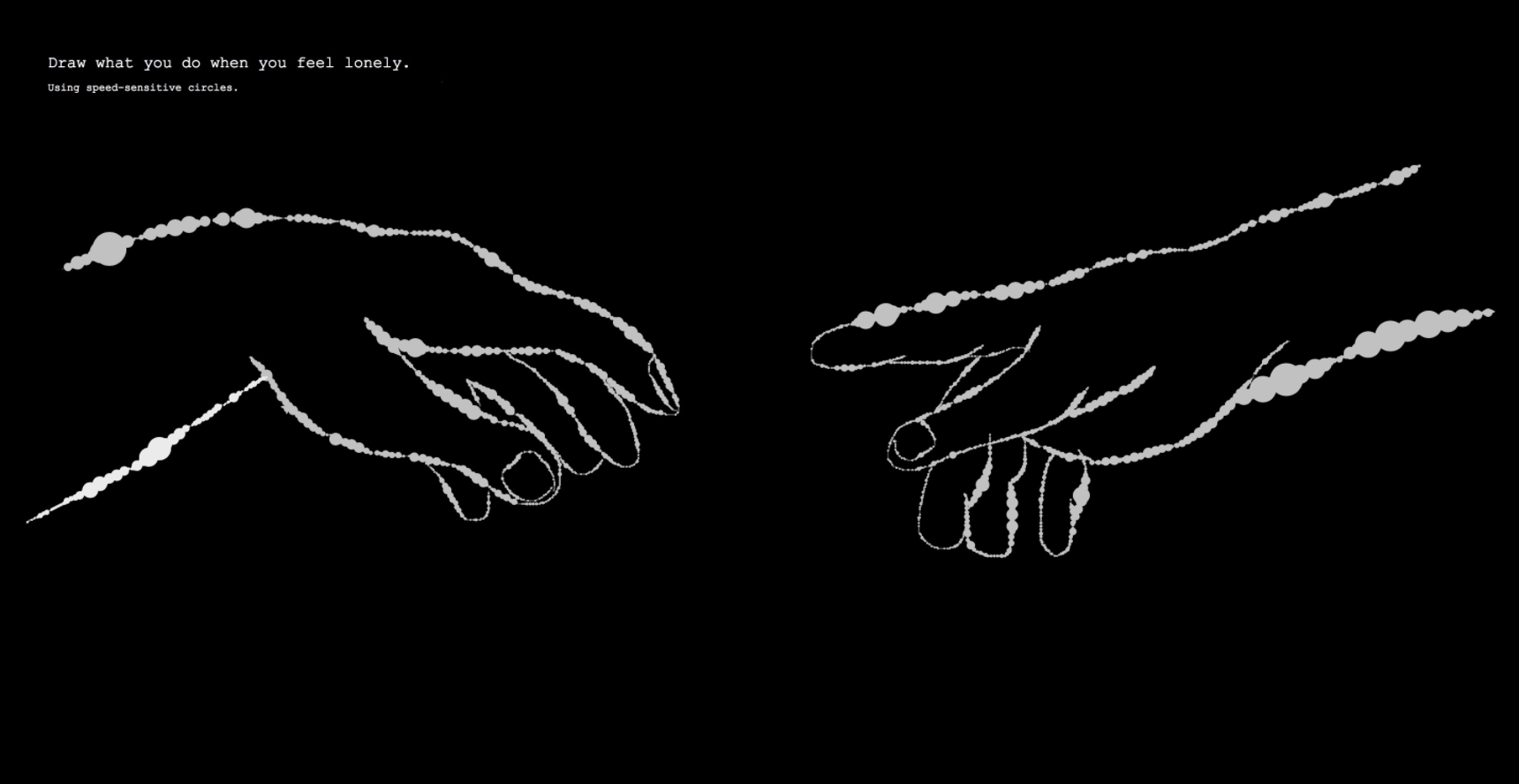 A screen capture of a website with a digital drawing of two hands reaching towards each other.