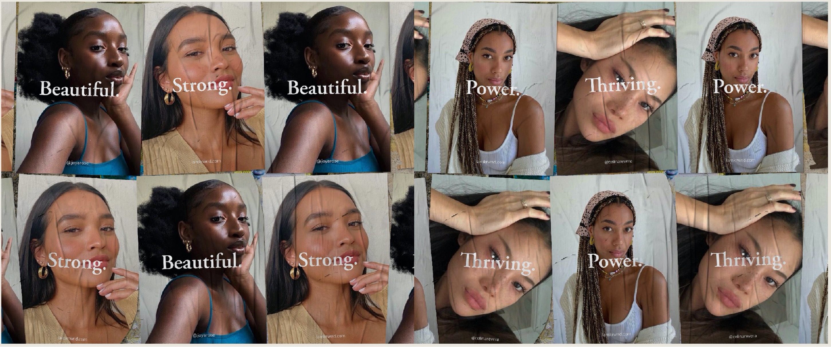 Photo documentation of a poster campaign featuring portraits of young women. 