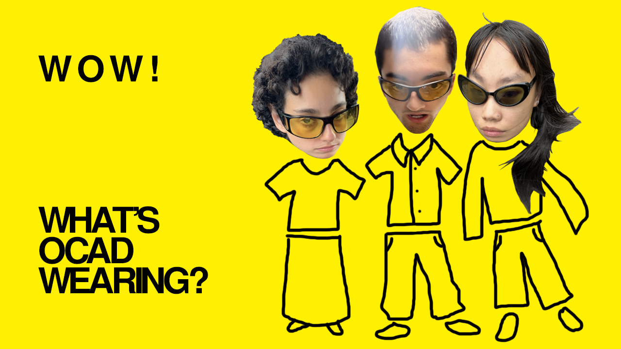 Yellow background with 3 faces a drawn bodies