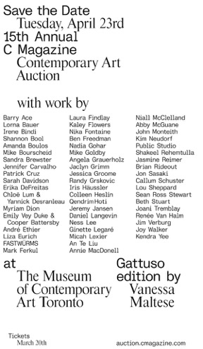 list of artist names participating in auction for C magazine