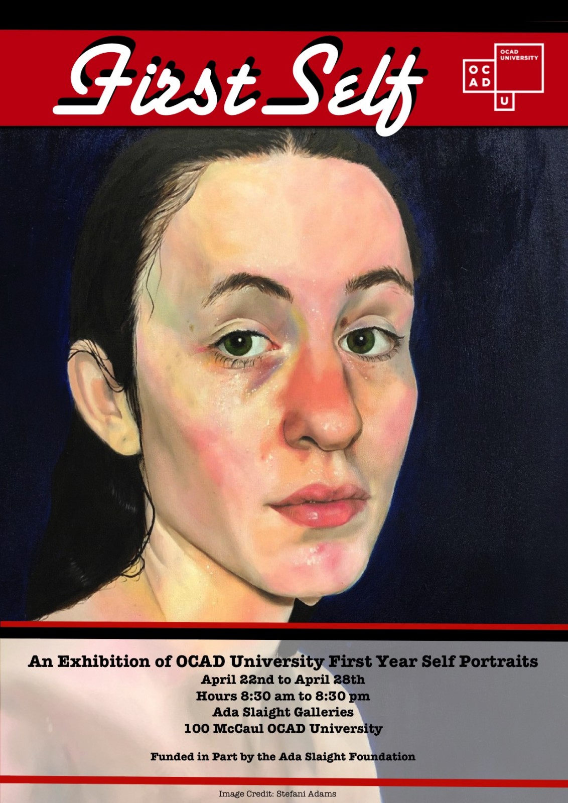 a painted portrait featured on the exhibition poster with text details
