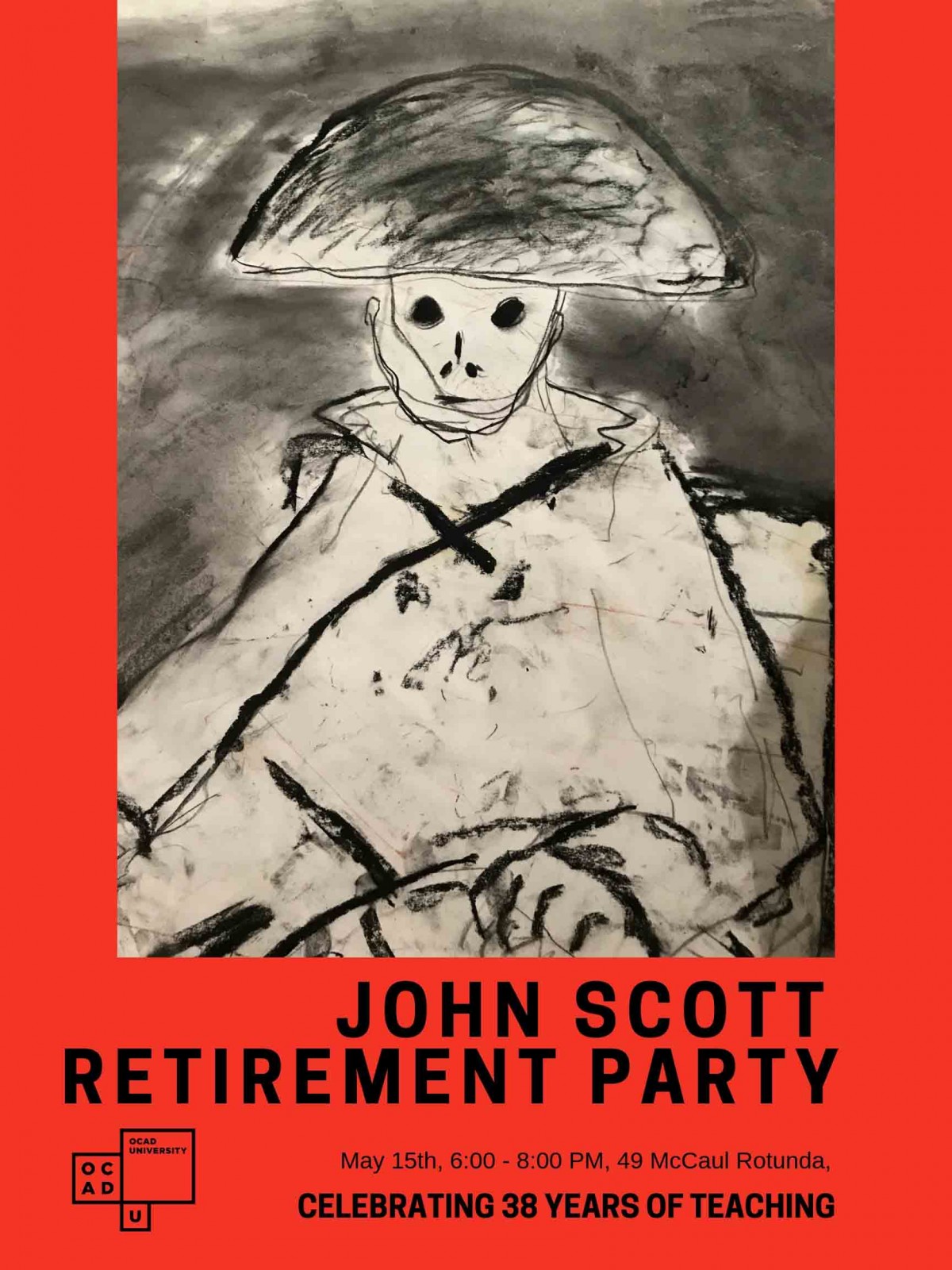 poster for retirement party featuring a John Scott illustration