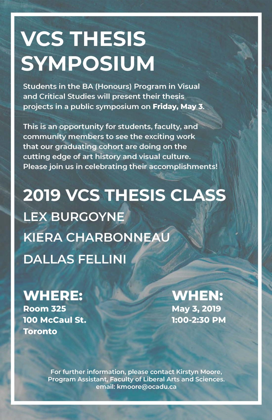 White text "VCS Symposium 2019" on abstractly painted teal and blue background.