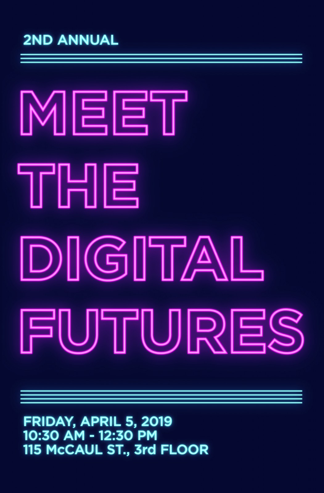 "Meet the Digital Futures" written to look like neon lights