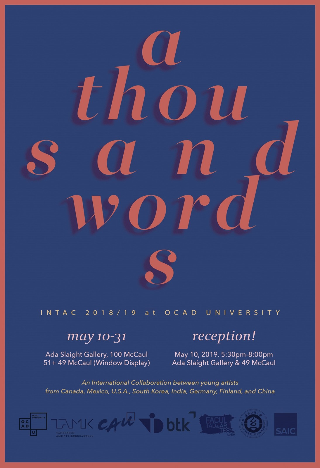 poster for INTAC 2019 exhibition, words on blue background