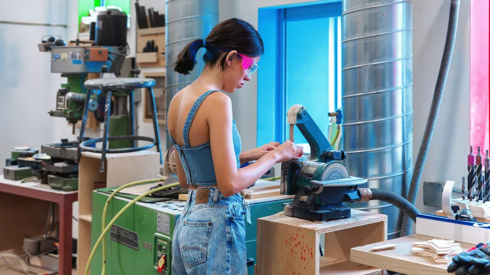 Student working in wood shop