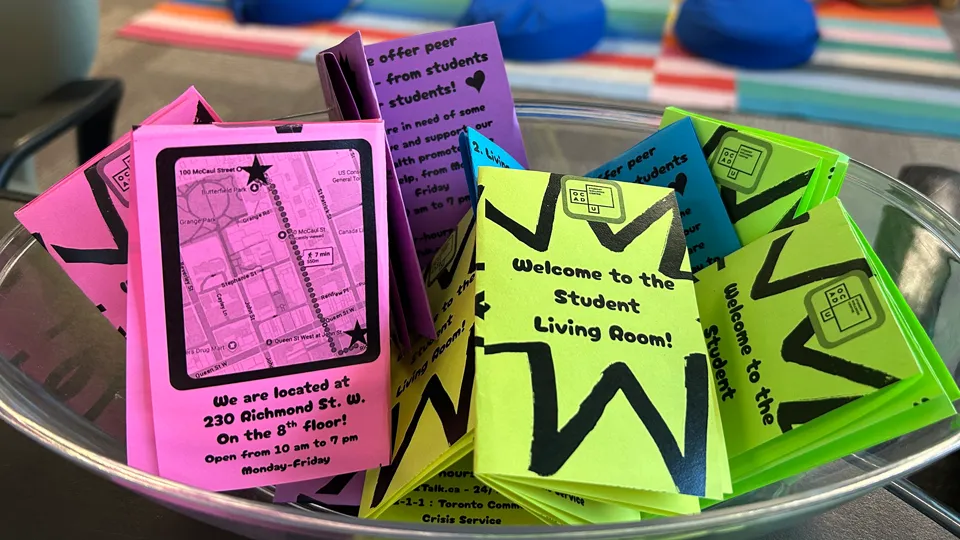 Brochures in a glass bowl
