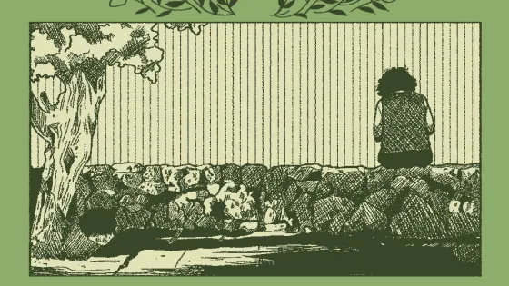 A green background poster with drawing