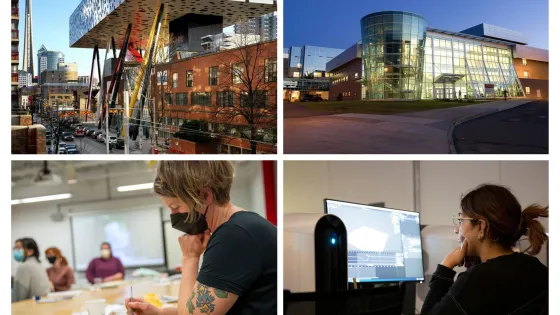 A grid of images showcasing OCAD University, Memorial University, and learners working in classroom/online sessions.