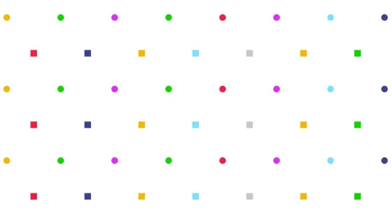 Colourful dots made of squares and circles.