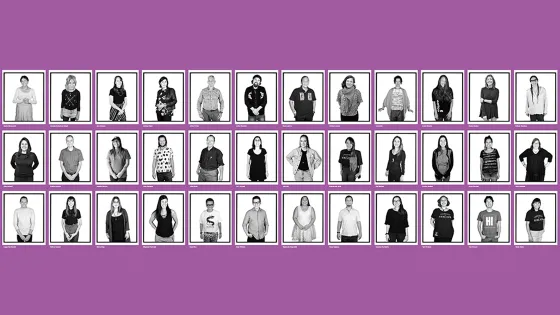 grid of 3 x 12 black and white photos against a purple background