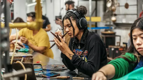 Student working in the studios