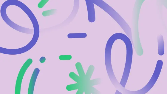 Purple background with dark purple and green patterns.