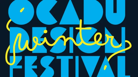 Black with blue lettering, OCAD U DESIGN FESTIVAL with winter in yellow across the blue lettering
