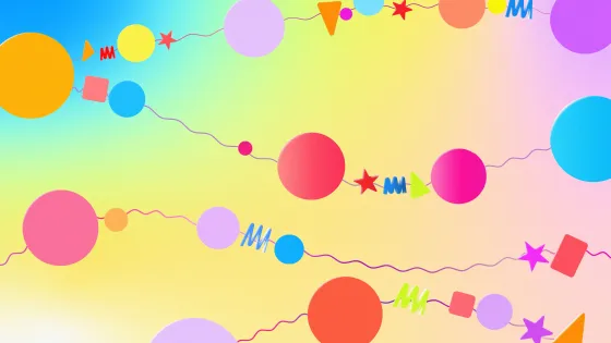 Rainbow gradient background with shapes in foreground