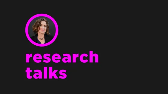 Research Talks header image with Suzanne Stein's photo
